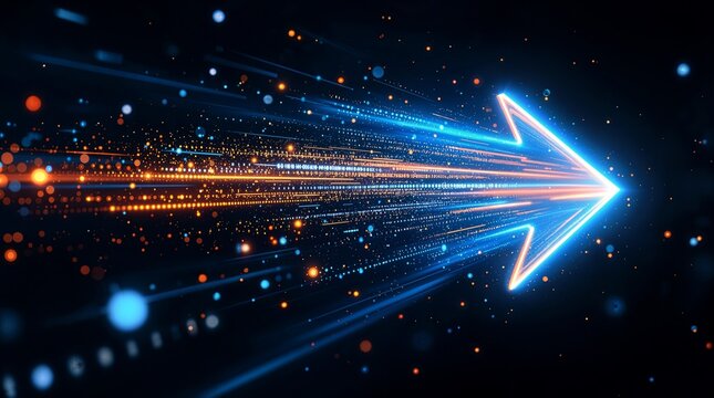 Abstract background featuring fast-moving blue light and arrows