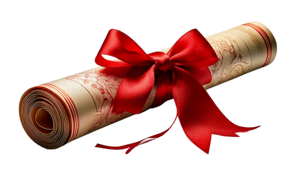Diploma Scroll with Red Ribbon Bow Ideal for Graduation Celebrations and Recognition Events On White Background