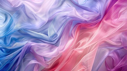 Obraz premium Abstract banner with metallic fabric, flowing waves in pastel pink, blue, lavender shades, perfect for modern digital design and creative projects.