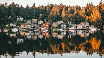 Obraz premium Tranquil Sunset Reflections Over Still Waters