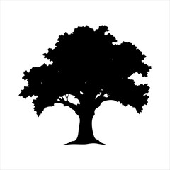 "Majestic Oak Tree Silhouette at Sunset, vector image