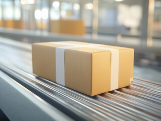 close up of package on conveyor belt, ready for international shipping