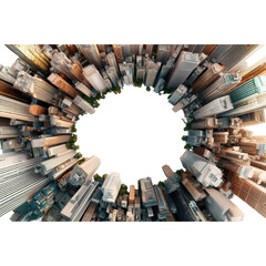 Obraz premium circular aerial view of skyscrapers with central void