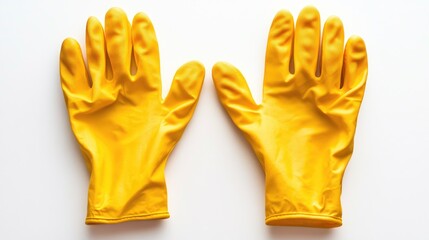 Bright Yellow Rubber Gloves for Household Chores, Isolated Against a Clean White Background