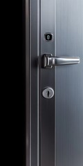 Detailed Shot of Grey Metal Commercial Door with Digital Lock and Sturdy Aluminum Closer &acirc;&euro;&ldquo; Security Emphasis for Entrances and Interiors