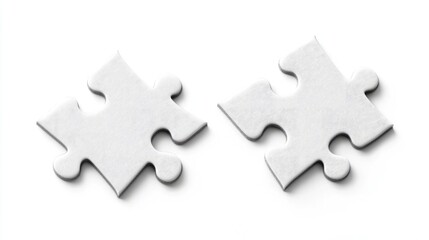 Obraz premium Interlocking White Pieces. 3D Render of Two Joined Puzzle Elements on a Pure White Background