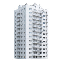 Modern white apartment building with balconies and windows