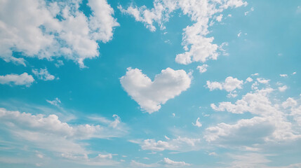 heart shaped cloud formation in bright blue sky creates serene and uplifting atmosphere, perfect for expressing love and joy