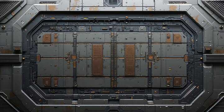 Grey and Copper Sci Fi Metal Wall Panel for Digital Art