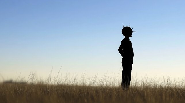 Stylized clock inside human silhouette symbolizes the passage of time and its impact on human life, representing the balance between moments and existence.