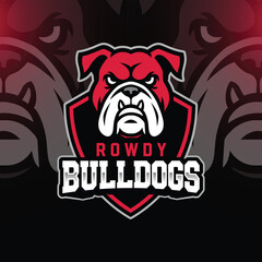 Rowdy Bulldogs esports mascot logo template, editable text, vector graphic, customized background.