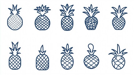 Pineapple Outline Icon Vector Isolated in 2D: Professional Usage and Purpose