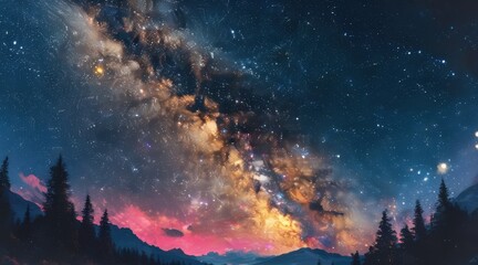 Fototapeta premium A Starry Night Sky with the Milky Way and Shooting Meteor .