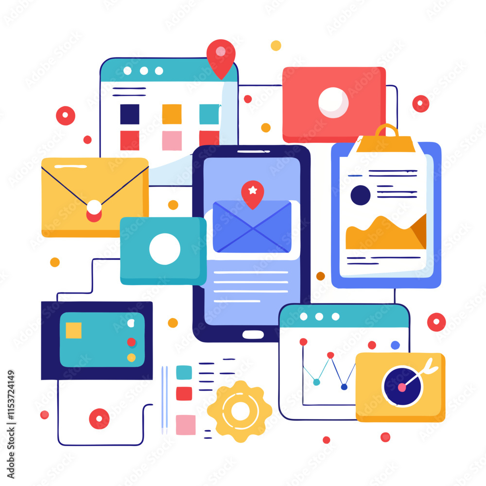 Poster abstract artboards merging with digital user interactions in a vibrant design layout