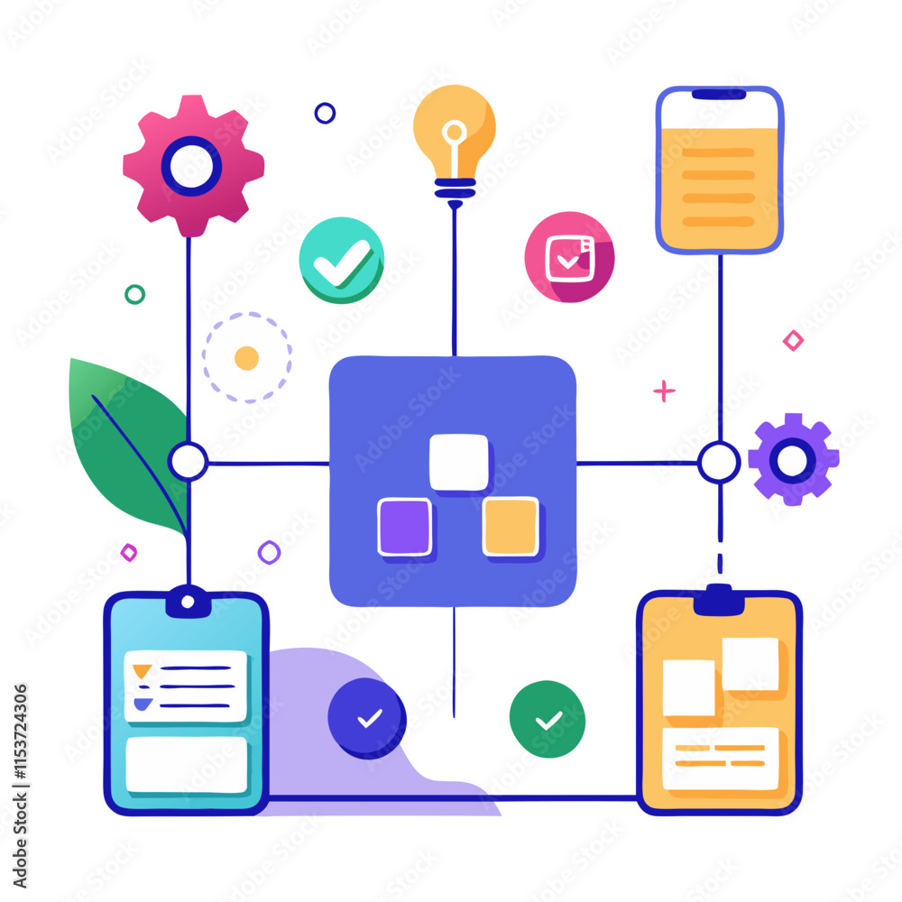 Aufkleber Concept board transitions into an interactive app with design elements representing functionality and user interaction