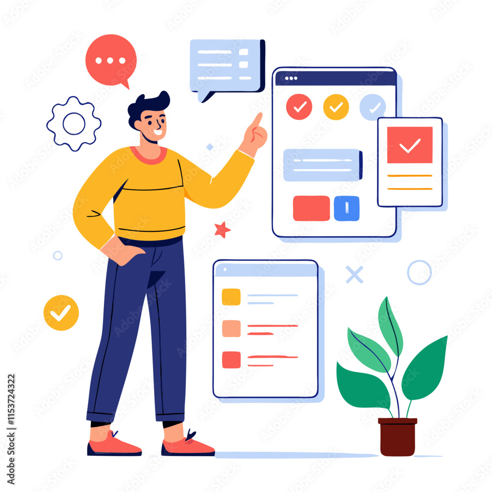 Poster Engaging interaction with responsive user interface elements in a modern workspace