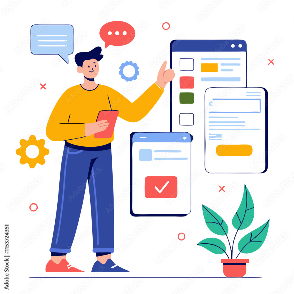 Poster Interactive UI Design with a User Engaging in Responsive Elements in a Modern Workspace