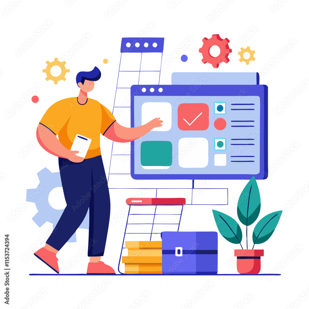 Poster Creating a user-friendly website layout with digital design elements and tools