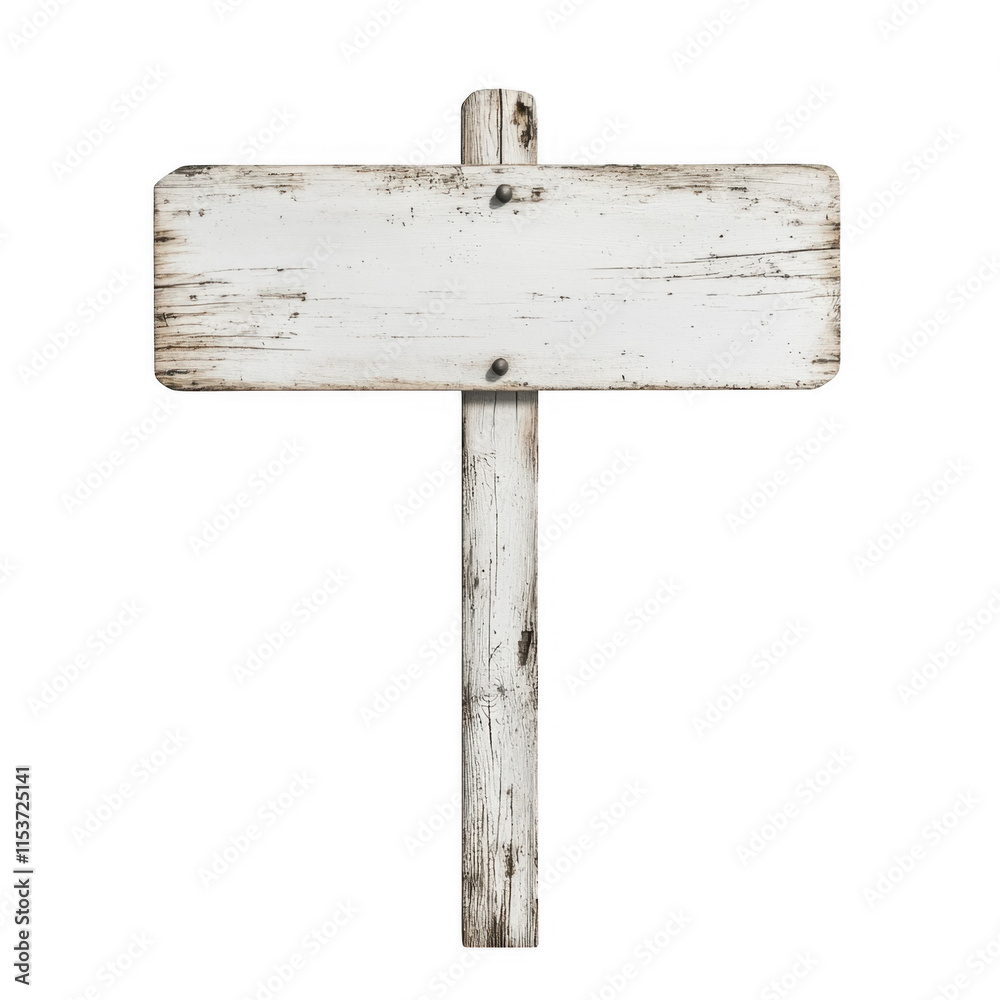 Fototapete blank weathered white wooden mockup sign isolated on transparent background, ideal for adding custom