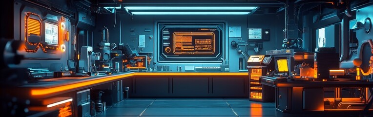 Fototapeta premium Modern laboratory with glowing flasks