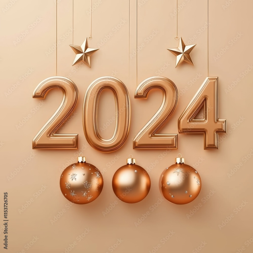 Fototapete happy new year 2024 celebration background with 3d hanging numbers, crafted via generative ai for us