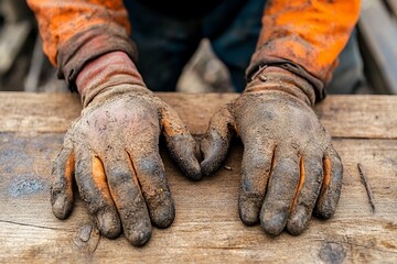A craftsman hands working with tools, covered in dirt and calluses, symbolizing hard work and dedication