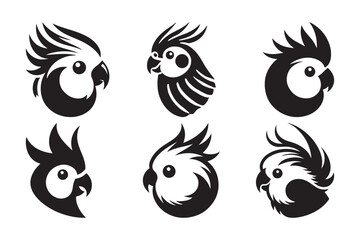 Minimalist Silhouette set of Cockatiel Face for Creative Designs