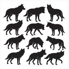 SET OF VECTOR VARIOUS WOLF SILHOUETTE