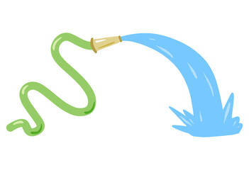 Hose. Jet of water. Fire fighting and watering of lawn. Grey tube. Flat cartoon illustration