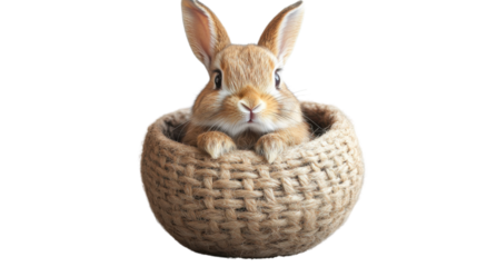 rabbit in a basket isolated on white background 