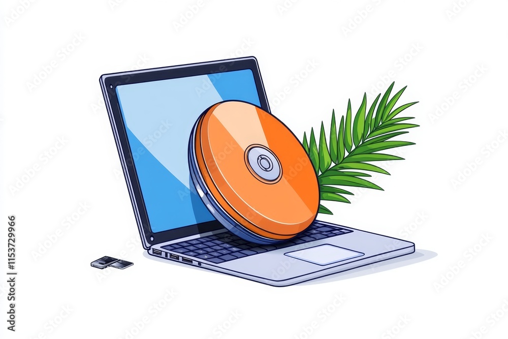 Poster A flat, colorful design of an external HDD connected to a laptop, symbolizing data transfer or backup processes
