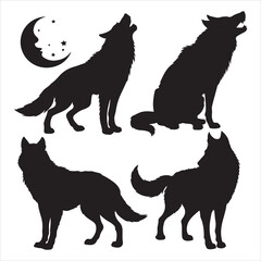 SET OF VECTOR VARIOUS WOLF SILHOUETTE