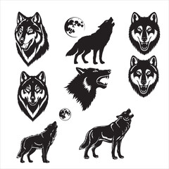 SET OF VECTOR VARIOUS WOLF SILHOUETTE