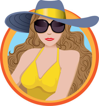 Brunette woman in beachwear representing summer or vacation. Ideal for promotional and educational materials