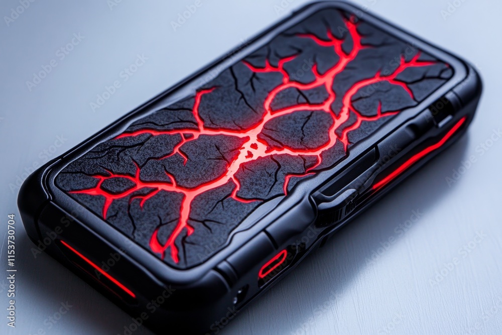 Poster A gothic HDD design with dark, intricate engravings on the casing and faint red glowing cracks, placed in a shadowy environment