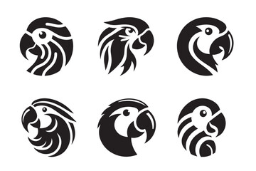 Minimalist Silhouette set of Parrot Face for Creative Vector Designs