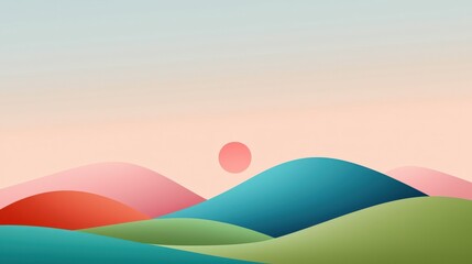 A serene landscape featuring colorful rolling hills and a soft sunset, creating a calming and picturesque scene.