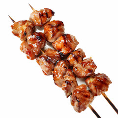 Grilled Chicken Skewers on White Background for Food Photography