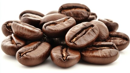 Obraz premium Close-Up of Coffee Beans on White Background
