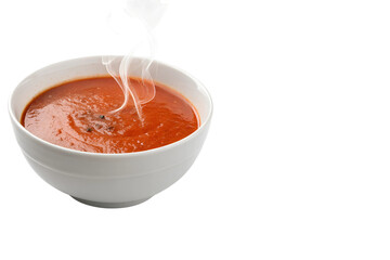 Tomato Soup Bowl Placed on Left Side Isolated on White Background