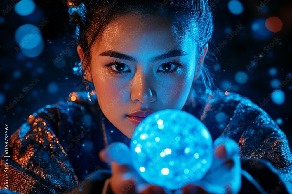 Poster a magical healthcare scene with a glowing healer surrounded by soft light, holding a floating energy