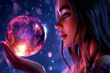 Naklejka premium A magical healthcare scene with a glowing healer surrounded by soft light, holding a floating energy sphere of health and healing