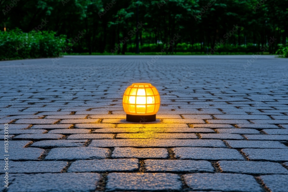 Poster a minimalist hdr composition of a glowing streetlight casting its golden light on empty pavement aga