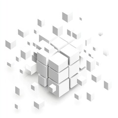 Obraz premium Abstract 3D white cubes exploding from a central cube.