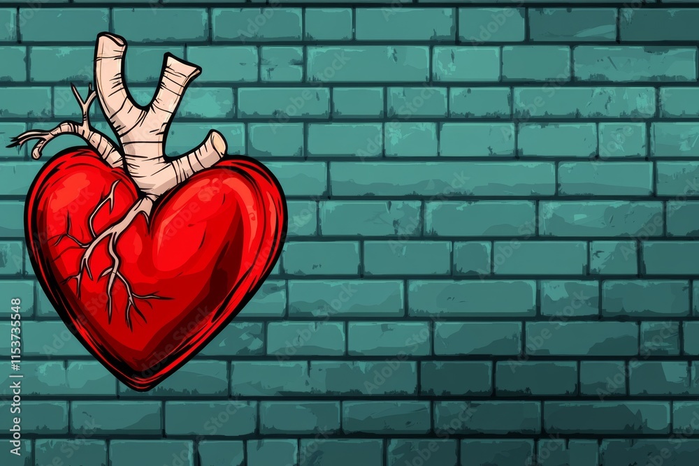 Poster A pixel art depiction of a beating red heart with animated glowing edges, set against a retro 8-bit background resembling a video game health bar