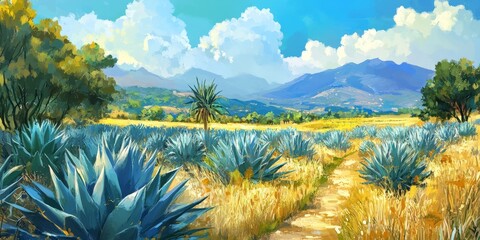A vibrant field filled with agave plants showcases the beauty and diversity of agave in nature, highlighting the unique characteristics of agave and its significance in various cultures.