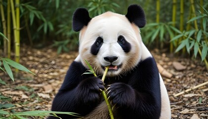 A close-up of a panda munching on bamboo