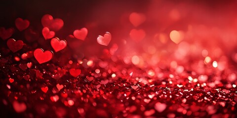 Red hearts bokeh creates a romantic ambiance on a red background, perfect for Valentine themes. This red hearts background enhances the festive spirit of love and celebration.
