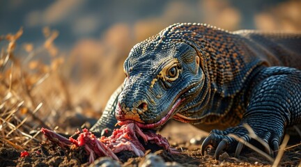 Obraz premium Komodo Dragon Feasting on Its Prey .
