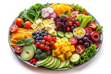 Vibrant Veggie & Fruit Platter: Top View Action Shot of Colorful Salad Ingredients